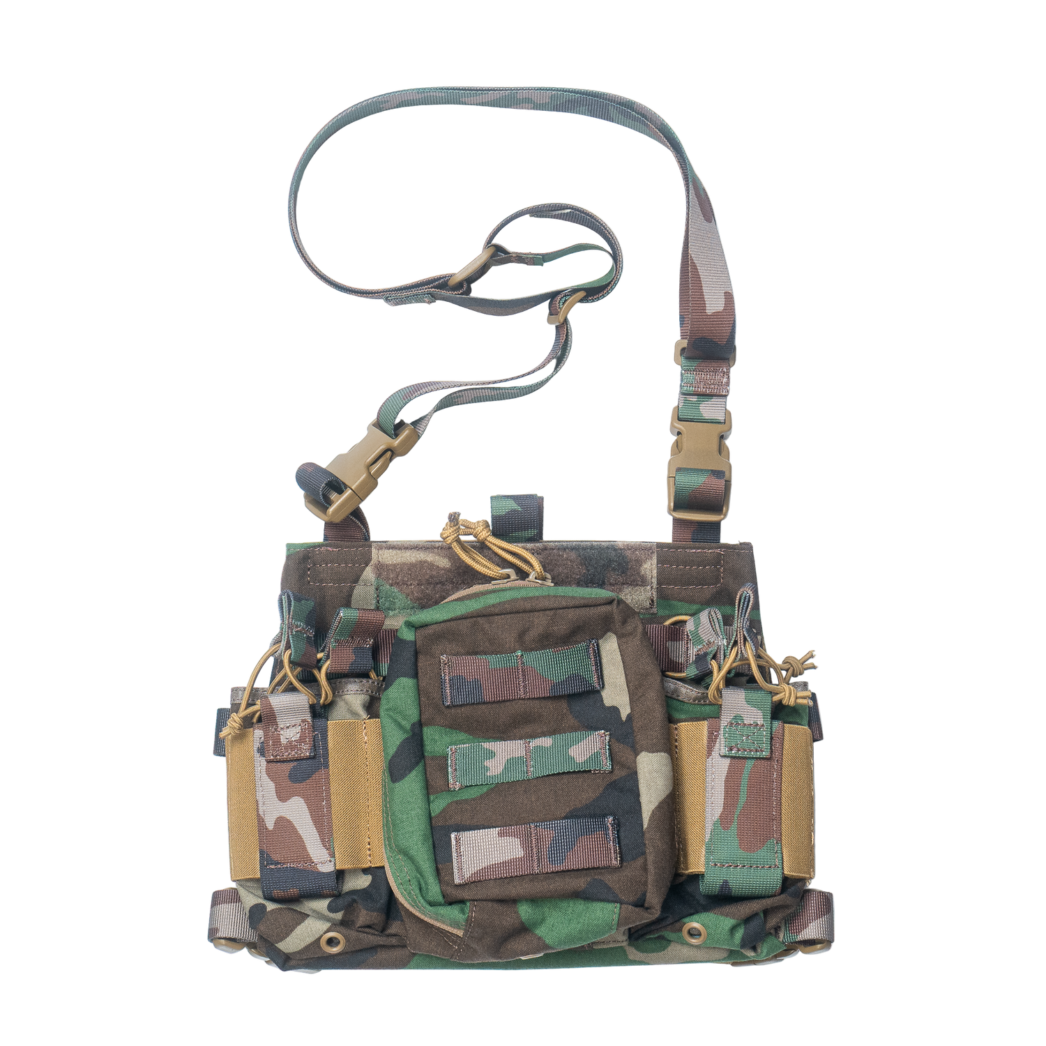 Camouflage tactical pouch with straps on a white background