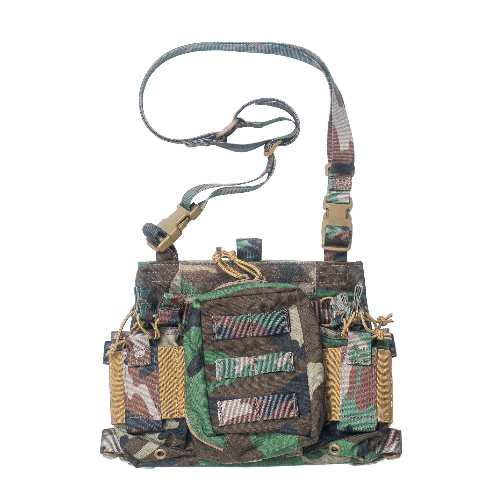 Camouflage tactical pouch with straps on a white background